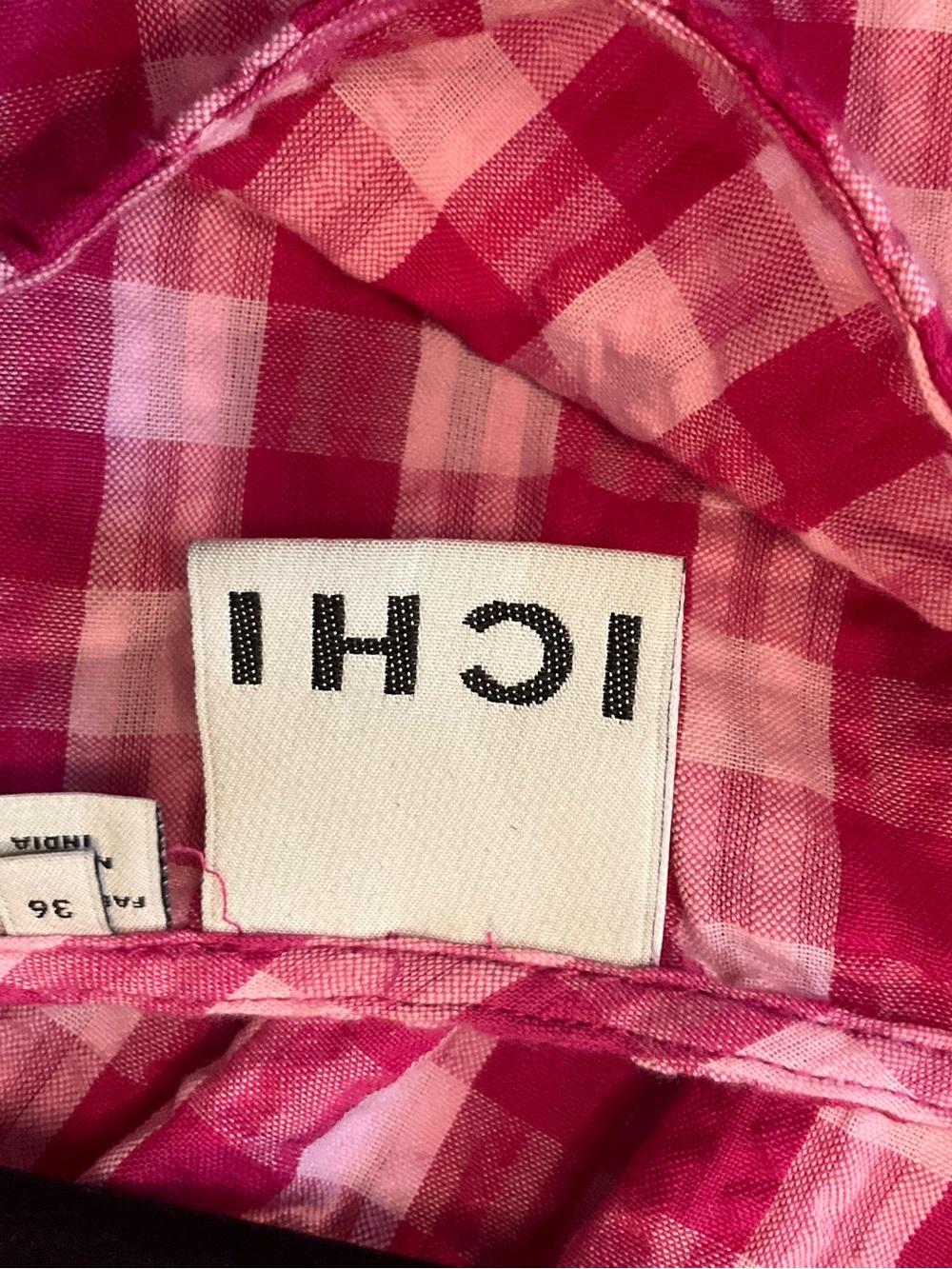 ICHI Women’s Tie-Shoulder Gingham Midi Dress in Rose - Picture 3 of 4